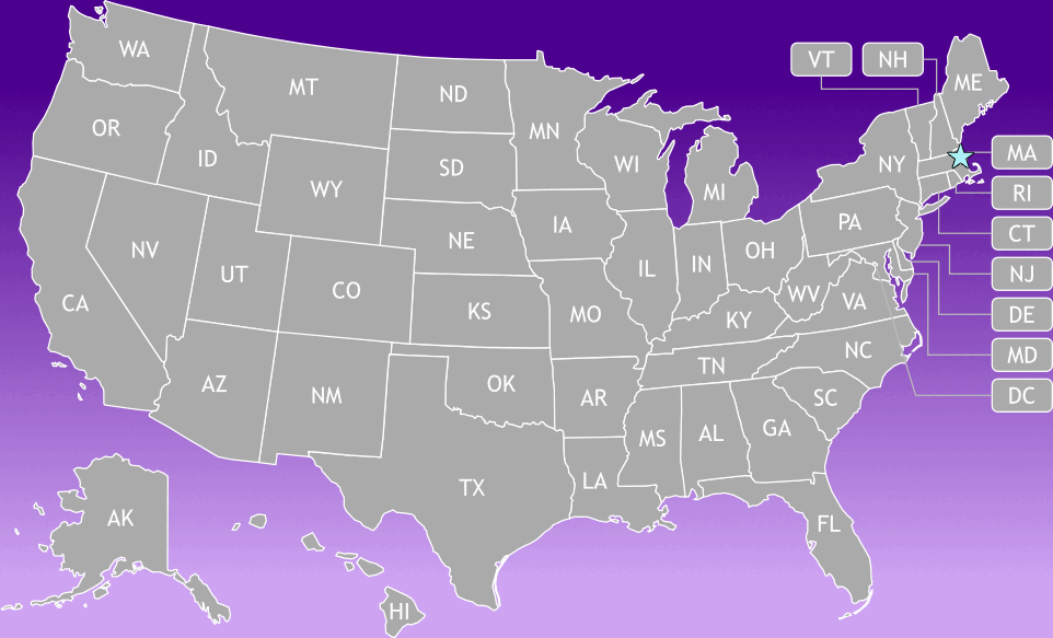 a map of the united states with colored dots designating 9to5 chapters.