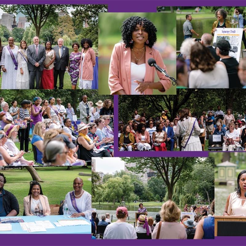 Collage of images of people at outdoors event.