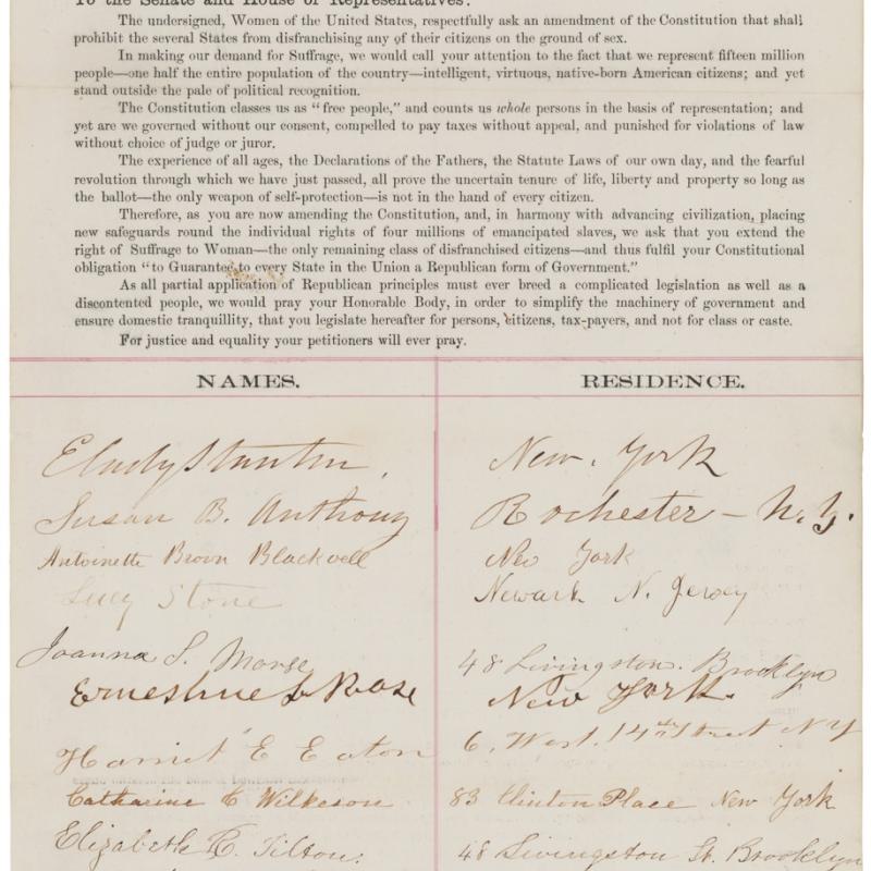 Suffrage petition with signatures.