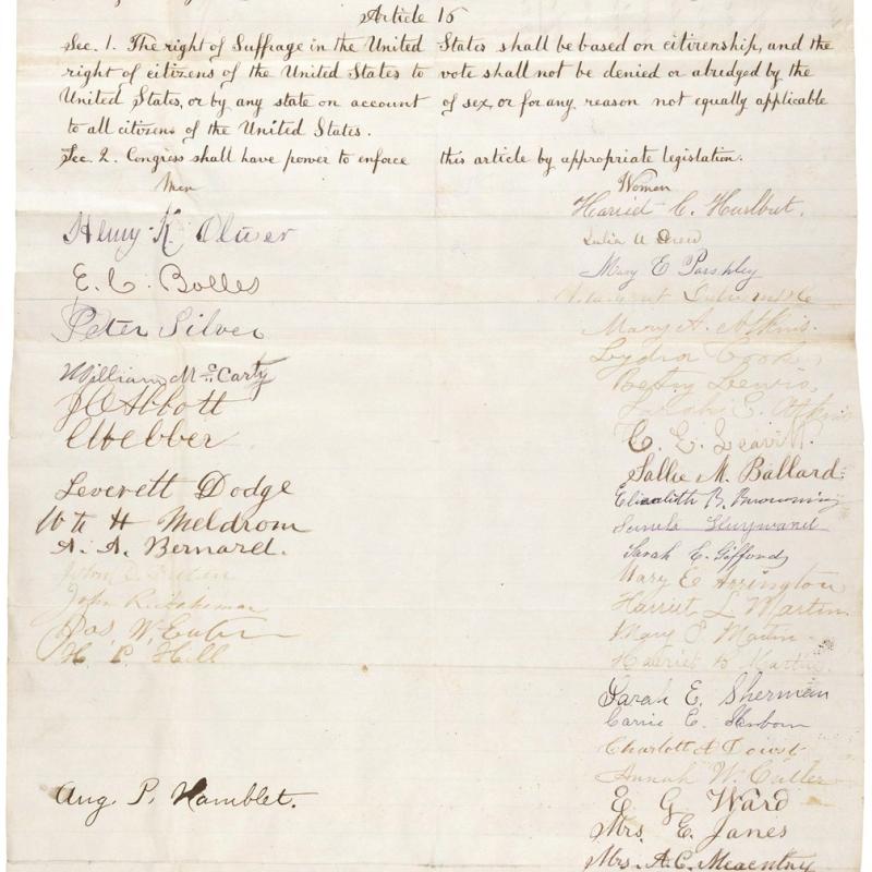 Suffrage petition with signatures.