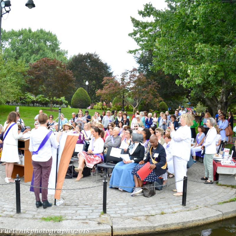 Seated audience at Boston Public Garden.