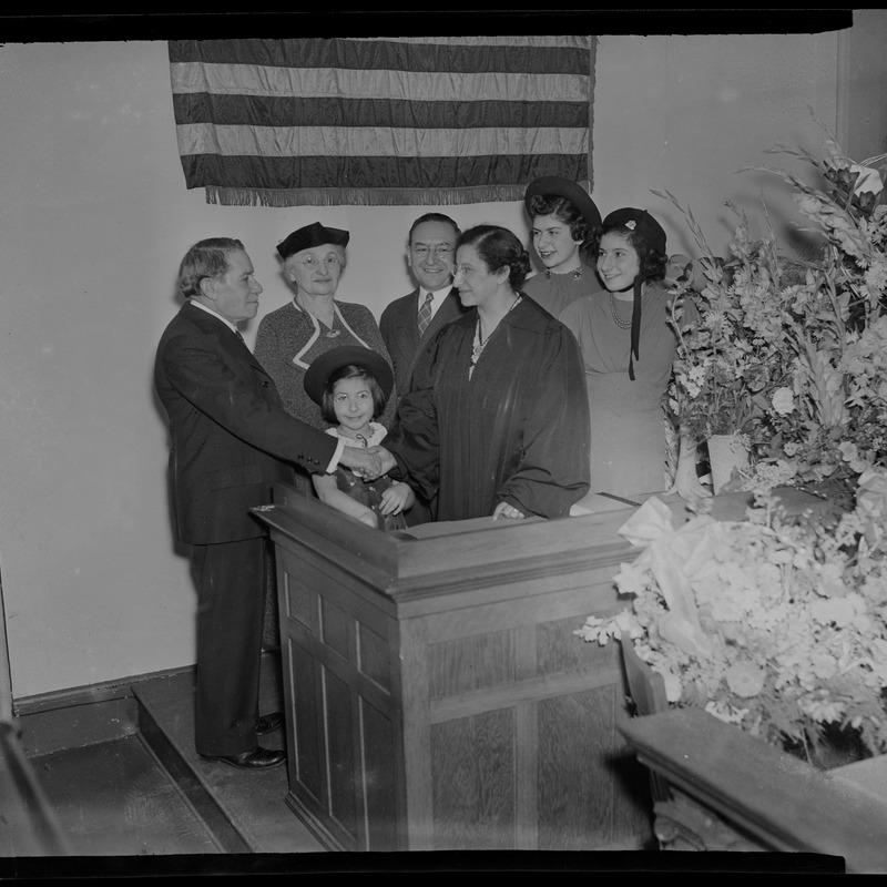 Jennie Loitman Barron being sworn in as the first woman judge in Massachusetts