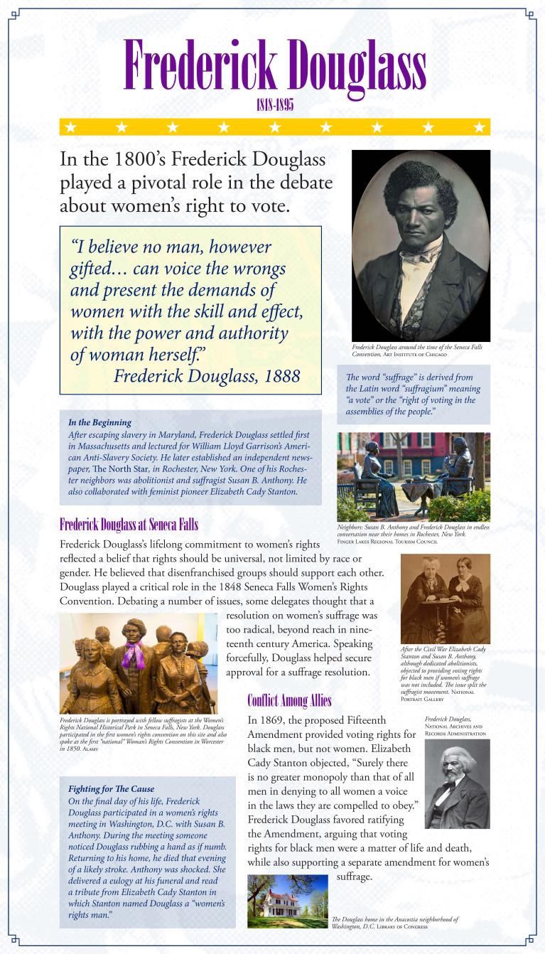 Suffrage display panel featuring Frederick Douglass 