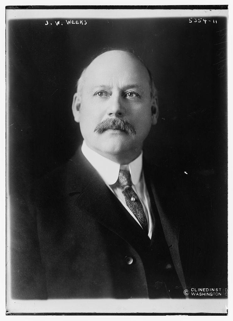 Black and white portrait of JW Weeks in coat and tie
