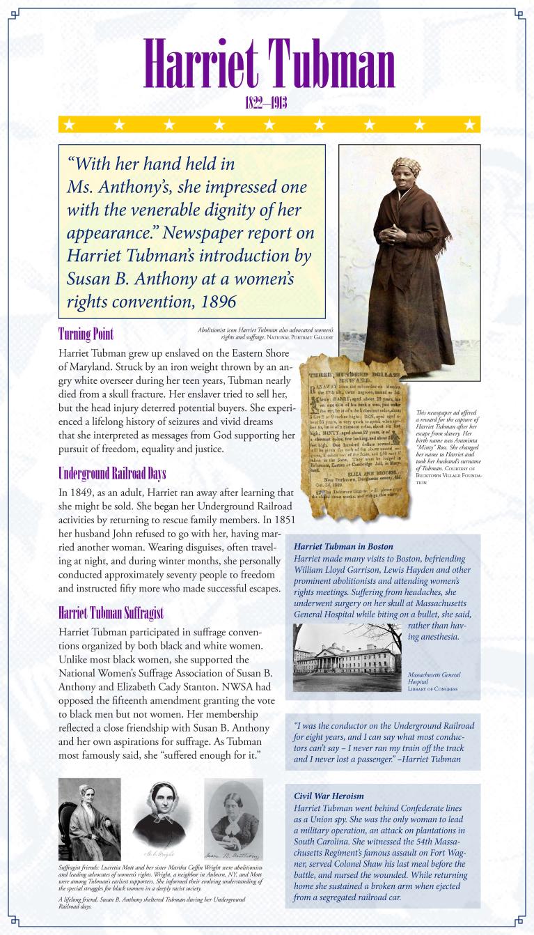 Suffrage display panel featuring Harriet Tubman