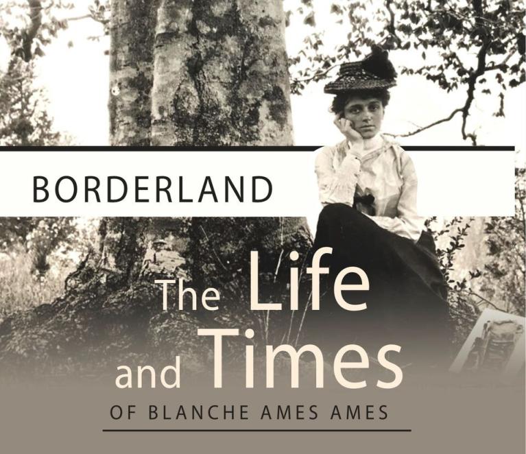 Poster for Borderland movie with black and white photo of woman sitting under a tree.