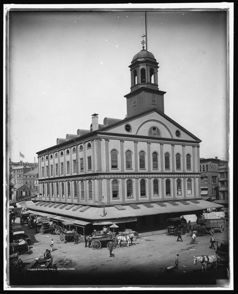 Black and white photograph of Faneuil Hall building.
