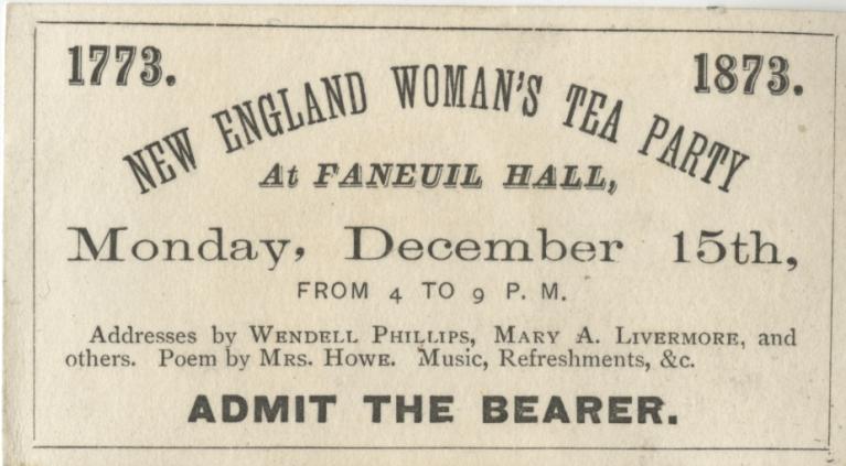 Advertisement for New England's Woman's Tea Party.