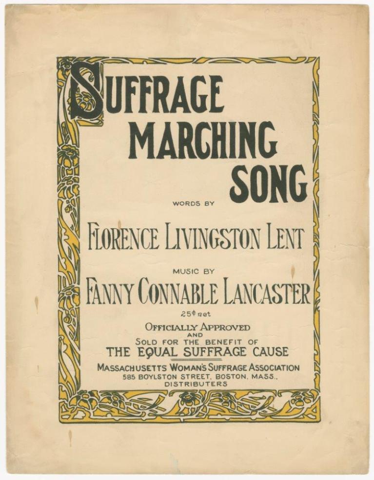Illustrated sheet music cover page for "Suffrage Marching Song"