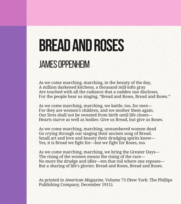 text for Bread and Roses poem