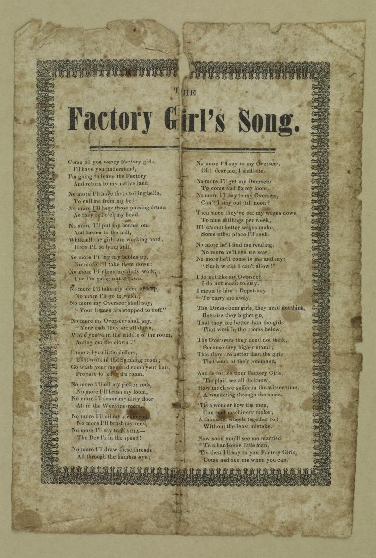 text for "The Factory Girl's Song"